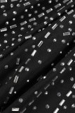 Vestidos de manga larga con cuello en O transparente con perforación en caliente de patchwork sexy negro