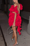 Красные сексуальные однотонные лоскутные стринги с V-образным вырезом и асимметричным платьем Платья