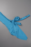 Blå sexig fest Solid urholkad rem Design O-hals One Step Kjolklänningar