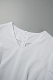 Robe blanche décontractée à manches courtes et col en V en patchwork uni