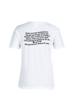 Vita Casual Simplicity Print Patchwork T-shirts med bokstav O-hals