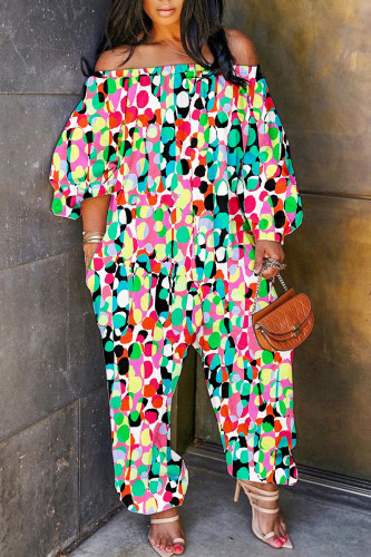 Multicolor Casual Print Backless Off the Shoulder Regular Jumpsuits
