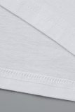 Белые повседневные лоскутные футболки с круглым вырезом и буквенным принтом в виде губ