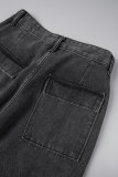 Svarta Casual Solid Ripped High Waist Regular Denim Jeans