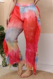 Yellow Casual Solid Tie Dye Patchwork See-through Plus Size 