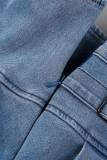 Ковбойские синие сексуальные однотонные лоскутные складки без бретелек без рукавов из двух частей