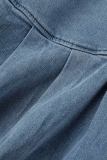 Ковбойские синие сексуальные однотонные лоскутные складки без бретелек без рукавов из двух частей