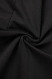 Combinaisons casual solide patchwork col zippé régulier noir
