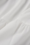 Bianco casual tinta unita basic colletto rovesciato manica lunga due pezzi