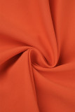 Orange Sexy Casual Doux Solide Frenulum Haute Ouverture De L'épaule Robe Irrégulière Robes (Avec Ceinture)