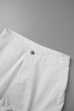 ホワイト カジュアル ワーク ストリート ソリッド ポケット ボタン レギュラー デニム ショートパンツ