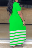Grönt Casual Print Basic V-ringad kortärmad klänning