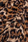 Estampa de leopardo Sexy Street Celebrities Animal Print Frenulum Backless Slit Alça espaguete Vestido irregular Vestidos