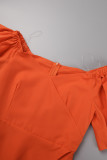 Orange Sexy Casual Doux Solide Frenulum Haute Ouverture De L'épaule Robe Irrégulière Robes (Avec Ceinture)