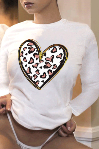 White Casual Daily Print Patchwork O Neck Tops
