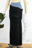 Faldas de mezclilla flacas de cintura alta de contraste sólido casual negro