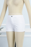 Pantalones cortos de mezclilla regular con botones de bolsillo sólidos casuales de trabajo en la calle blanco