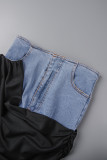 Gonne di jeans skinny a vita alta a contrasto solido patchwork casual nero