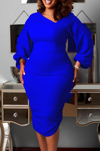 Royal Blue Casual Solid Patchwork Asymmetrical Collar One Step Skirt Dresses