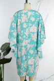 Cyan Casual Sweet Street Floral Patchwork O Neck Unregelmäßiges Kleid Plus Size Kleider