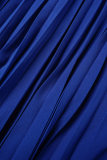 Blauw casual effen patchwork jurk met V-hals en korte mouwen