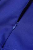 Blauw Casual Effen patchwork Schouderafhangende normale jumpsuits