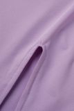 Robes à manches longues à col oblique fendu dos nu sexy violet clair