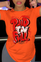 Camisetas con cuello en O de patchwork con estampado vintage de ropa deportiva naranja