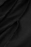 Schwarze, sexy, solide, durchsichtige Patchwork-Kleider mit Schlitz und O-Ausschnitt