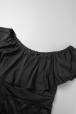 Zwarte casual effen patchwork off-shoulder normale jumpsuits