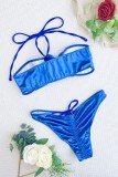 Blue Sexy Solid Bandage Backless Swimwears (With Paddings)