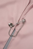 Tops de cintura alta con cuello vuelto asimétrico sin espalda de retazos sólidos de trabajo informal rosa (con broche)