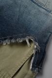 Short jeans skinny multicolorido casual com mudança gradual patchwork cintura alta