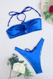 Trajes de baño sin espalda de vendaje sólido sexy azul (con rellenos)