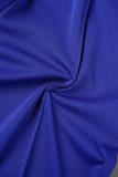 Blue Casual Solid Patchwork Off the Shoulder Regular Jumpsuits