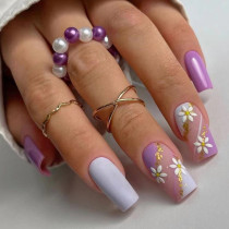 Purple Casual Daily Simplicity Print Patchwork Nail Paste