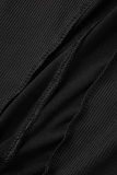 Vestidos longos pretos sexy com patchwork transparente com decote em O