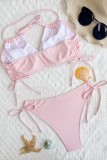 Trajes de baño sin espalda ahuecados de vendaje sólido sexy rosa (con rellenos)