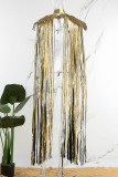 Золотая повседневная верхняя одежда с однотонной кисточкой и уздечками в стиле пэчворк
