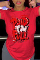 Camisetas con cuello en O de patchwork con estampado vintage de ropa deportiva roja