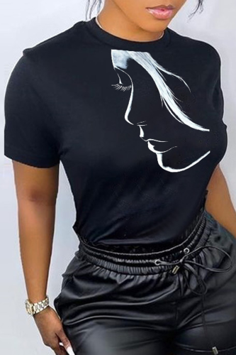 Schwarze, lässige Street Print Patchwork-T-Shirts mit O-Ausschnitt