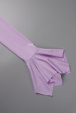 Светло-фиолетовые сексуальные однотонные платья с вырезом на спине и косым воротником с длинным рукавом