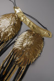 Gold Casual Solid Tassel Patchwork Frenulum Outerwear