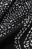 Macacão skinny preto sexy patchwork quente broca com decote em V