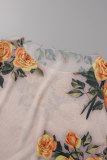 Vestidos de manga comprida transparente com estampa sexy de damasco