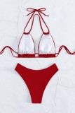 Rose Red Sexy Solid Bandage Backless Swimwears (mit Polsterungen)