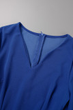 Robes de jupe crayon décontractées bleues à fente et col en V