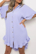 Hellviolettes, lässiges, einfarbiges Hemdkleid mit Patchwork-Umlegekragen