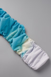 Bleu Casual Patchwork Tie-dye Hors de l'épaule Robes de jupe crayon