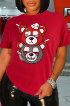 Red Street T-shirts met vintage print en patchwork met ronde hals